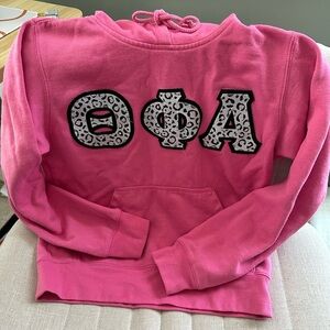 Theta Phi Alpha Pink Hoodie with Leopard Print Stitched Letters